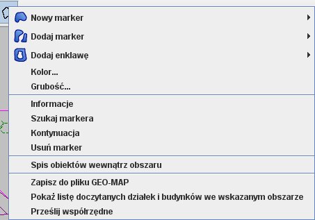 menu po utworzeniu markera