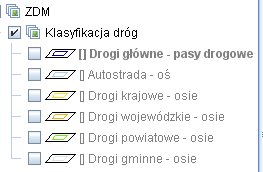 Drzewko warstw po wyszukaniu warstwy drogi gwne.