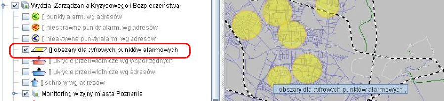 nowa warstwa "Obszary dla cyfrowych punktów alarmowych"