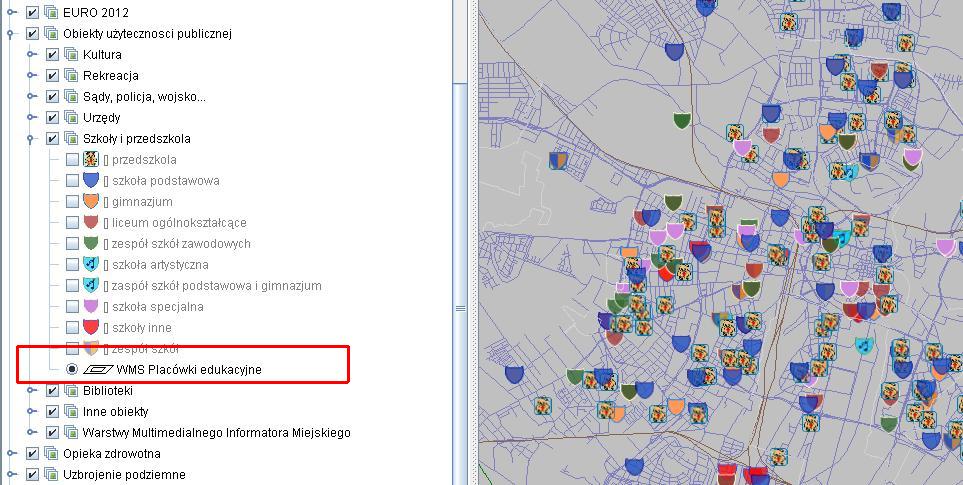 WMS Placówki edukacyjne - umiejscowienie warstwy