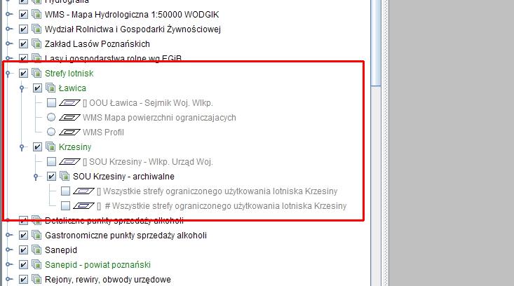 Strefy Lotnisk - umiejscowienie grupy warstw