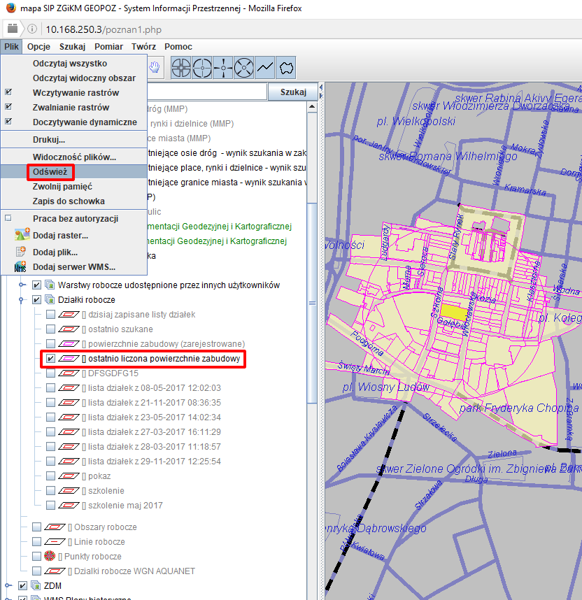 ostatnio liczona powierzchnia zabudowy