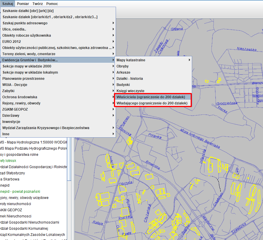 2) szukanie podmiotu na mapie