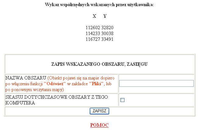 Istnieje mozliwośćZapisu tych współrzędnych poprzez wcisnięcie klawisza zapisz zasięg tego zakresu.